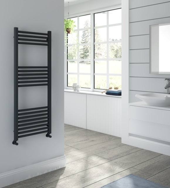 Black Round Bar Towel Rail 1600x500