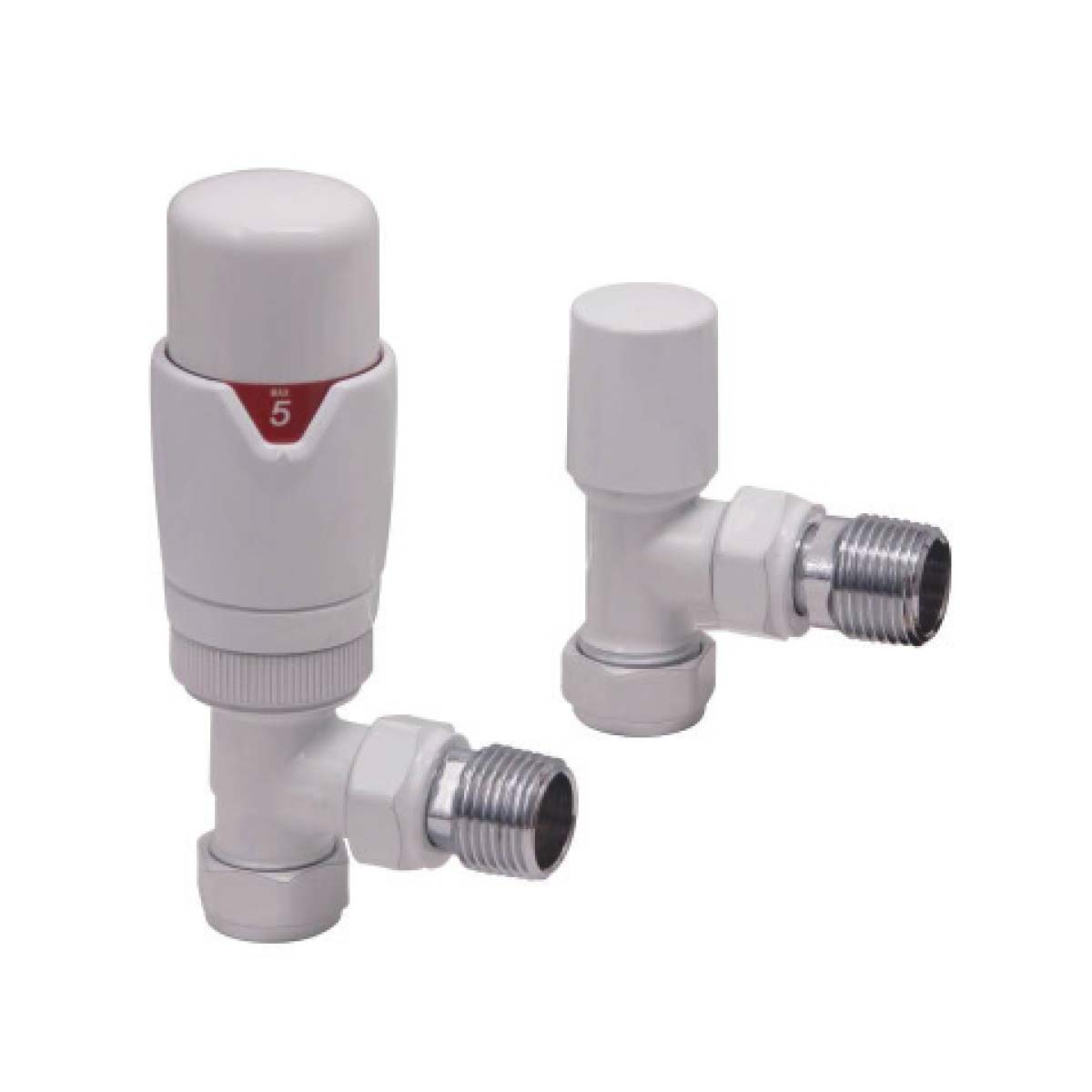 White Angled Thermostatic Valve with Lockshield set