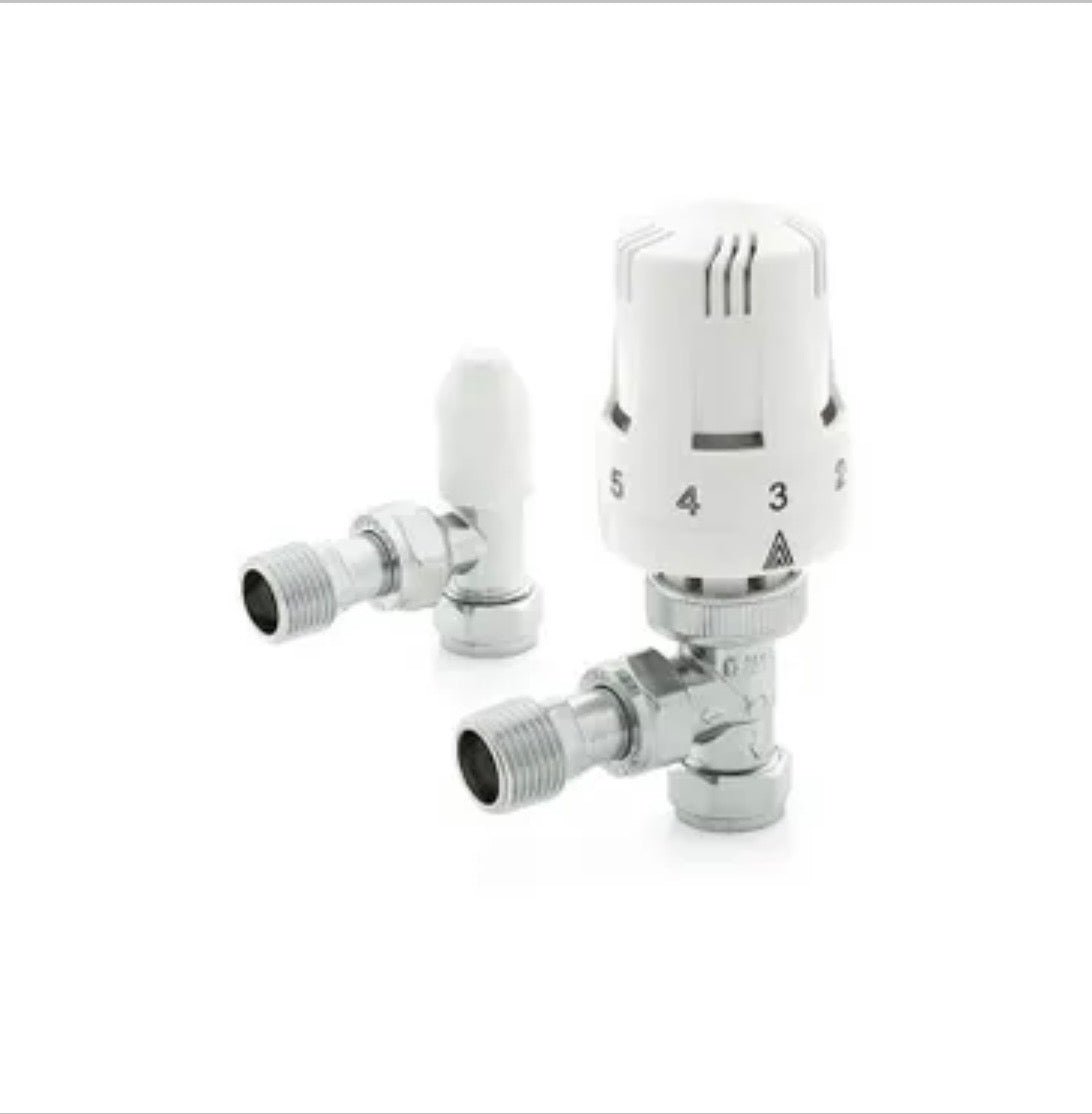 White & Chrome Angled TRV & Lock shield Set