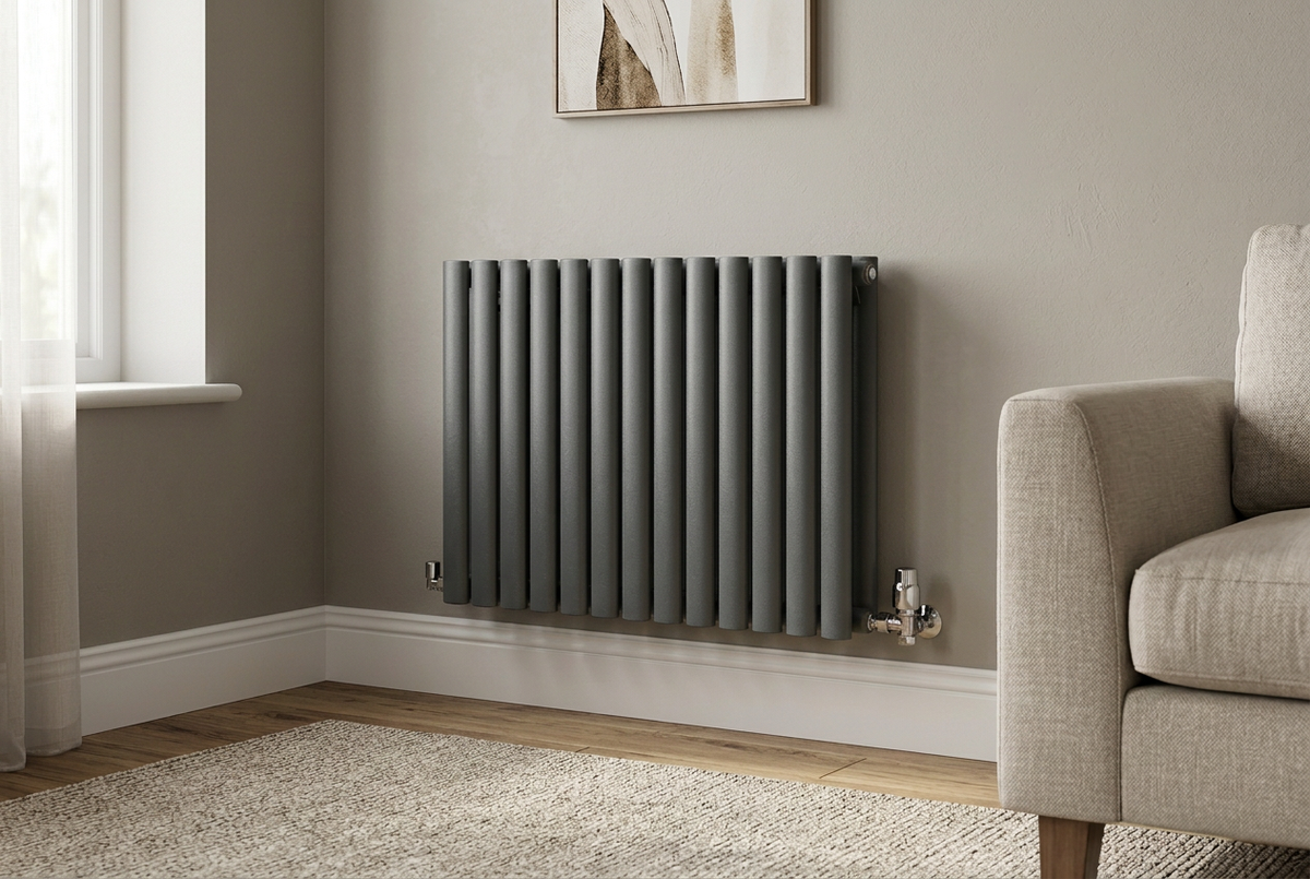 Compact Ovalco 826 mm horizontal radiator in anthracite