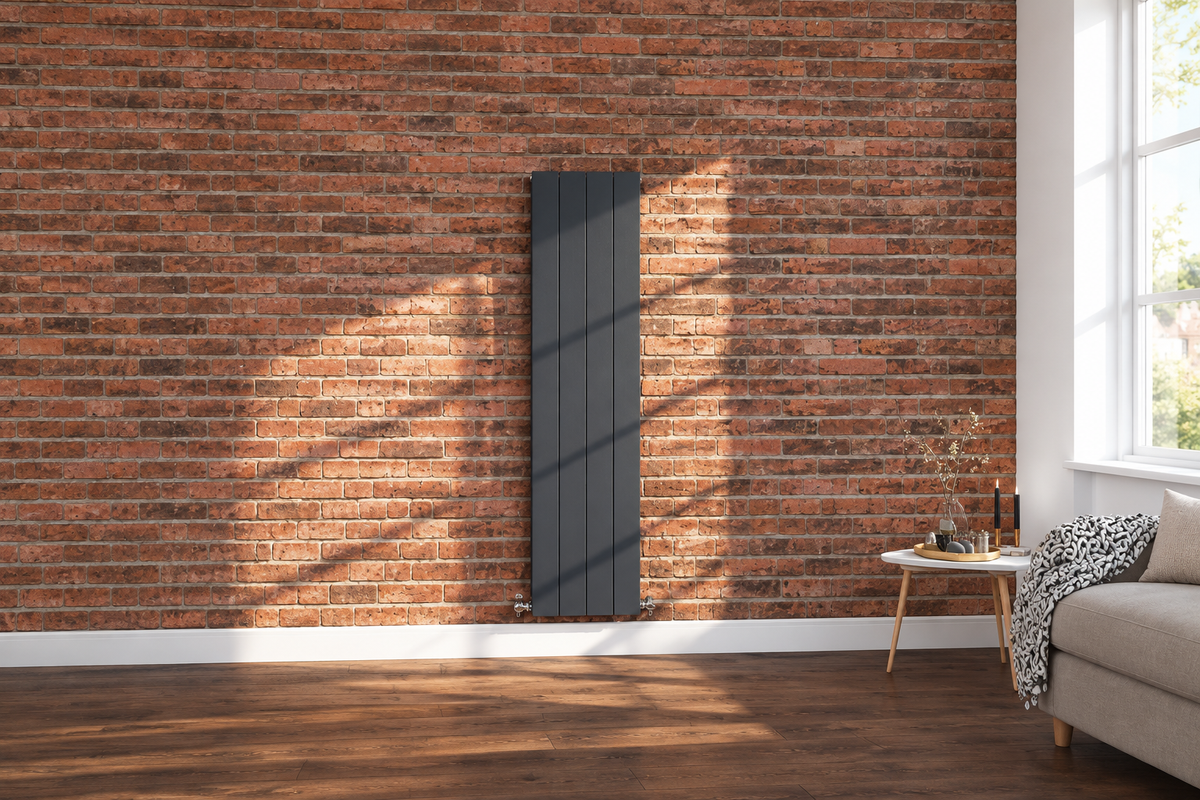 Anthracite vertical aluminium radiator wide room banner