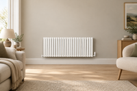 White horizontal oval tube radiator in a contemporary living room