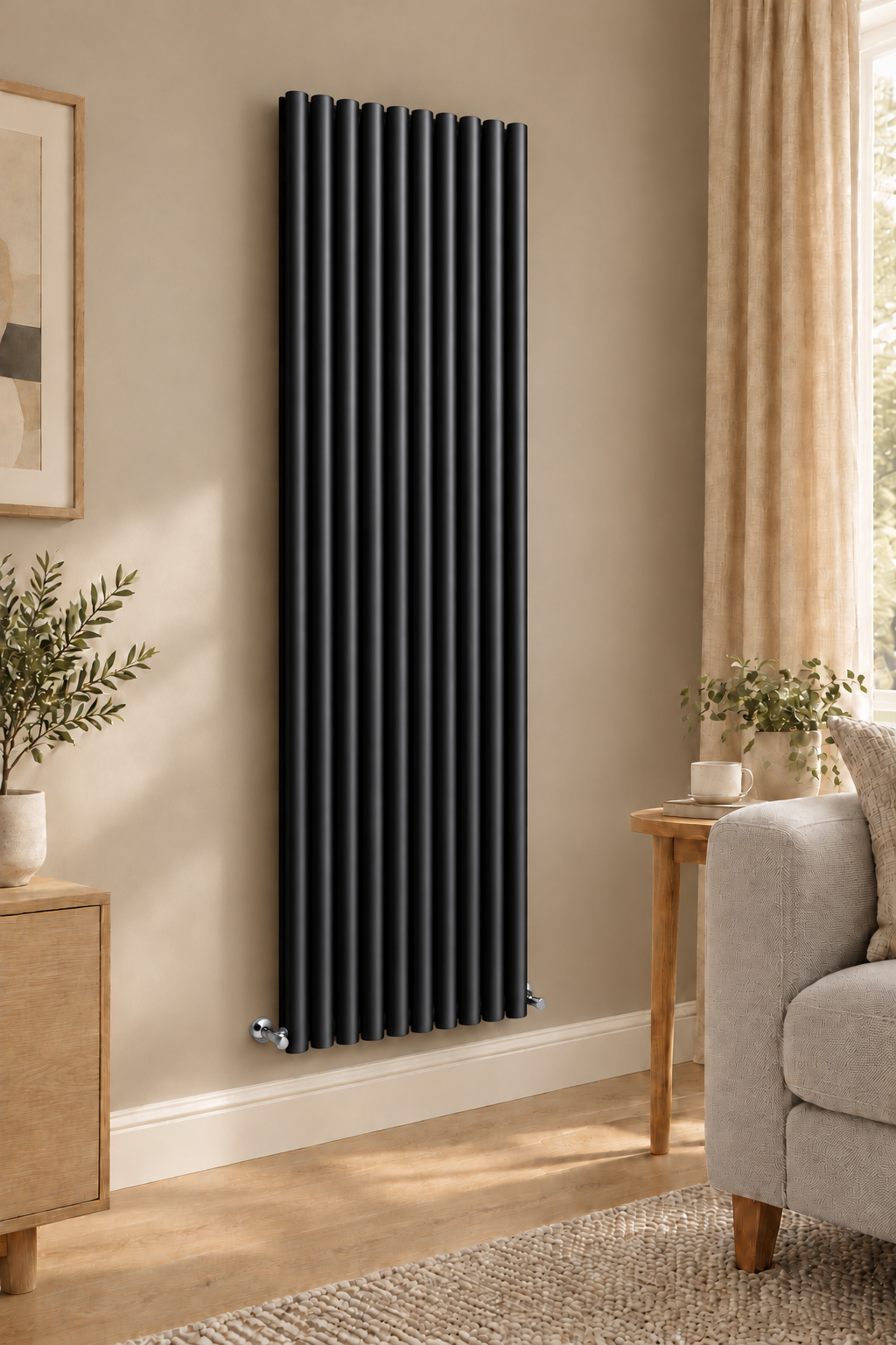 Black Ovalco radiator in a living room