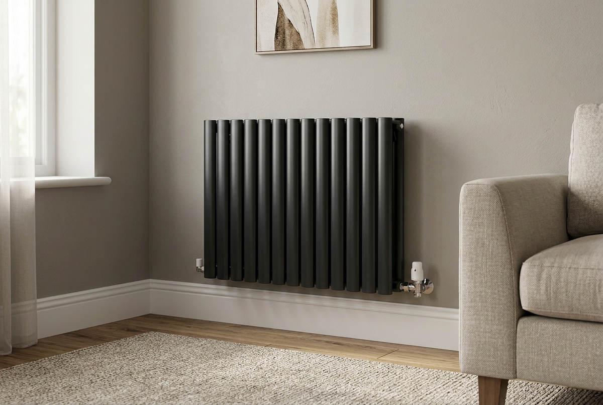 Compact Ovalco 826 mm horizontal radiator in black