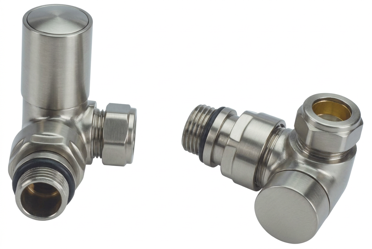 Existing corner valves recoloured to dark satin brushed nickel