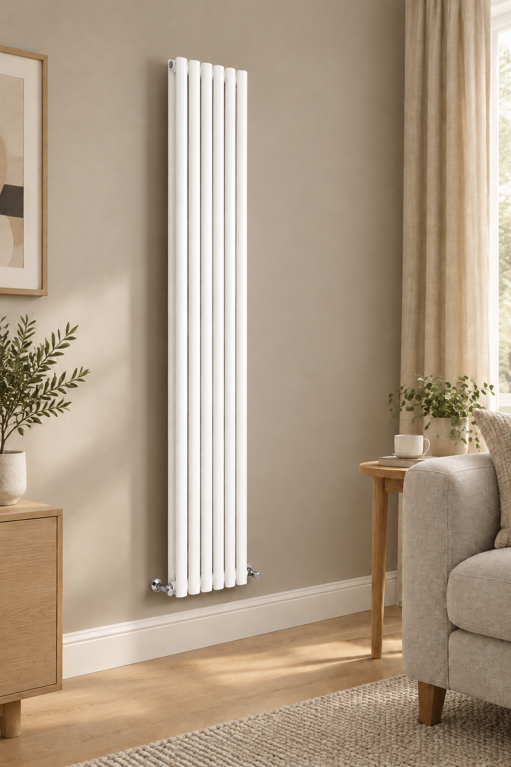 Narrower Ovalco 1800 × 354 vertical radiator in a living room