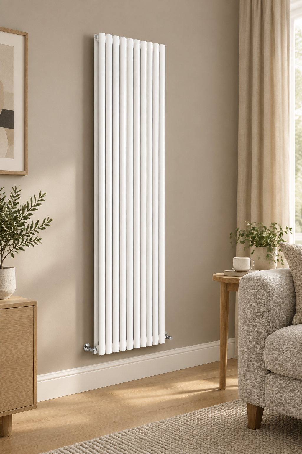 Ovalco vertical radiator in a contemporary living room