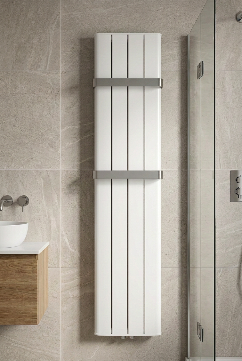 Radiator with flat panel fronts and subtly curved outer edges